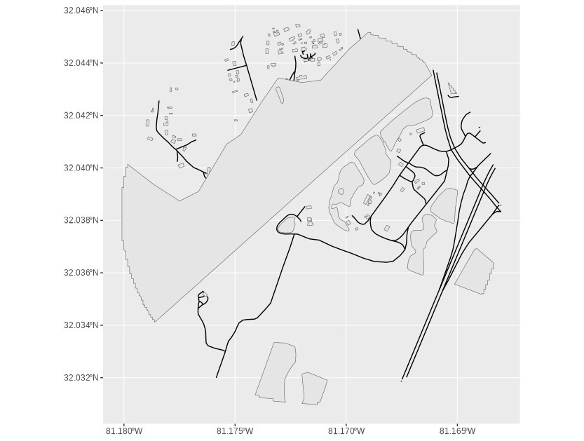 A basic cropped circular map of The Mackey House and it's surrounding area in Savannah, Georgia (US). Mapped in ggplot2.